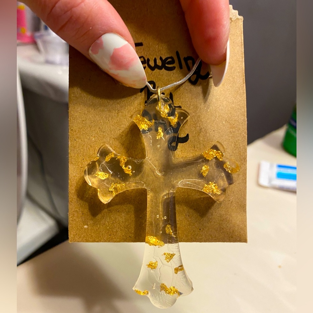 Homemade unisex resin cross necklace